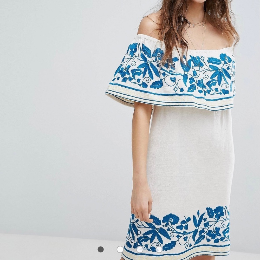 COPY - Maison Scotch Boho Off The Shoulder Dress With Embroidery